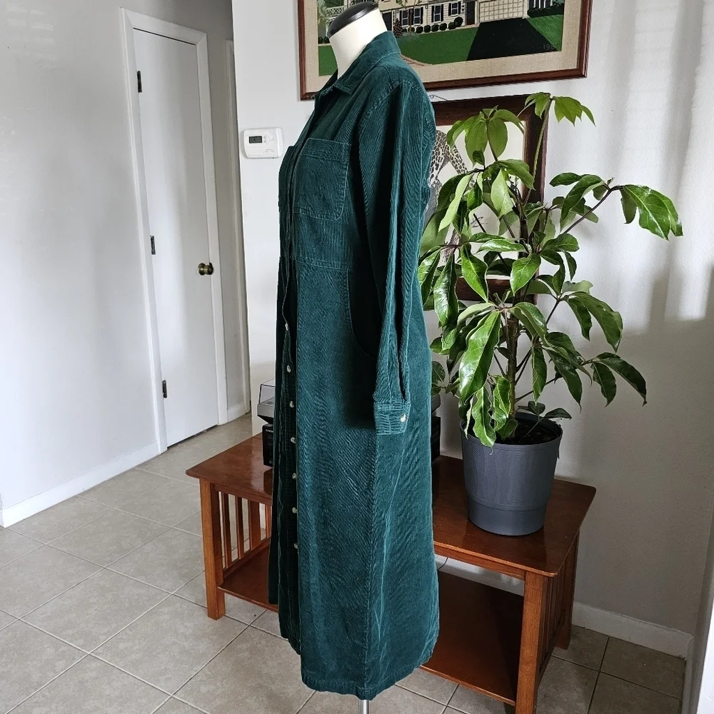 Vintage FADS green corduroy button-down granola girl teacher midi dress - Picture 2 of 8
